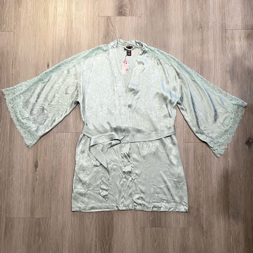 Victoria's Secret Mint Lace-Trim Satin Robe
